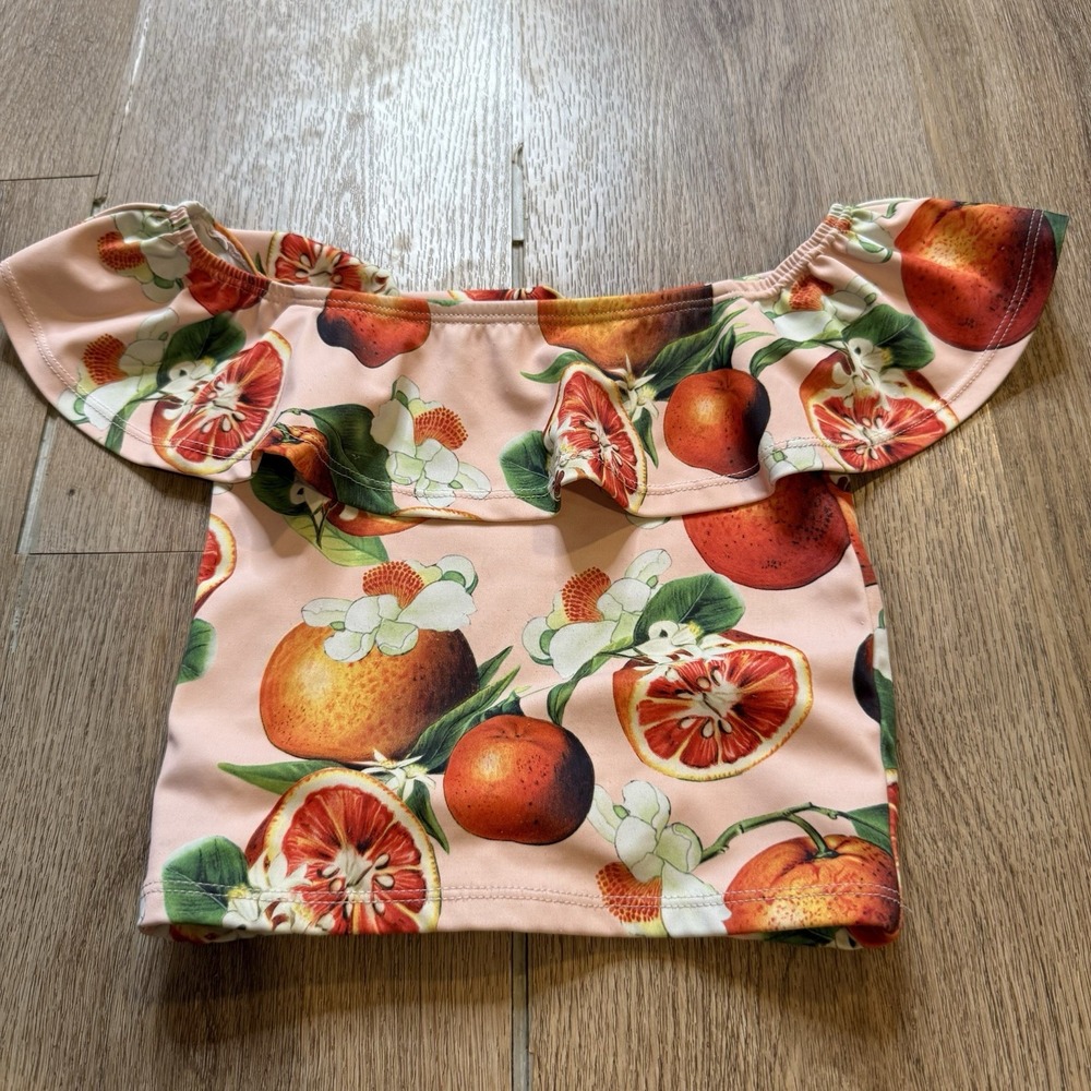 Kortni Jeane pink citrus orange print off the shoulder ruffle swim top 9-12 Mont